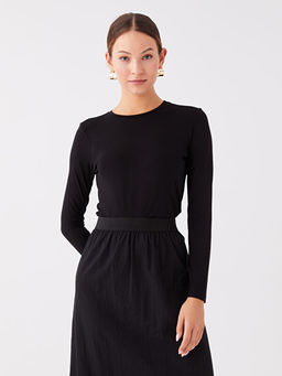 Bisiklet Yaka D?z Uzun Kollu Kad?n Ti??rt