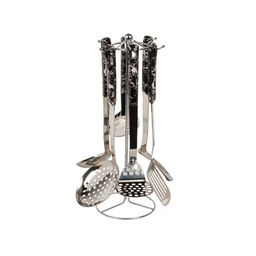 Набор кухонных принадлежностей 7 предметов, сталь, на подставке, навеска, черный, Daniks, Y4-9592