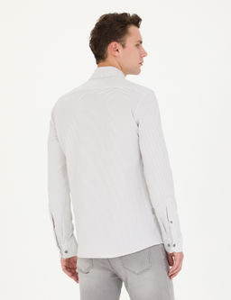 Рубашка Pierre Cardin Slim Fit светло-серая с длинным рукавом