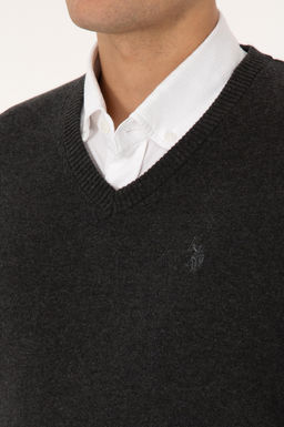 Erkek Slim Fit V Yaka Antrasit Melanj Basic Triko Kazak - U.s. polo assn фото 7