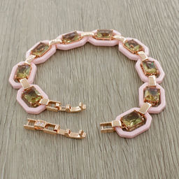 Браслет Октагон из розовой керамики с Султанитом покрытие под золото, длина 18см - Agat77 фото 3