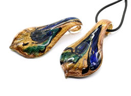 Подвеска из стекла цветного Лист 32*60мм цв.синий