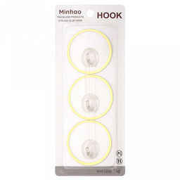 Крючок на липучке "Обруч" 3 штуки д6см, h2,3см, пластик, нагрузка до 5кг, прозрачный/золотой, в блистере (Китай)