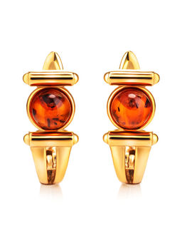 Небольшие серьги Аркадия с коньячным янтарём