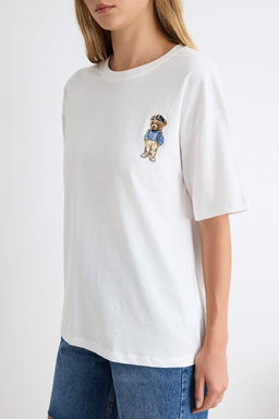 Ekru D_z Regular Bisiklet Yaka D___k Kol K_sa %100 Pamuk _rme T-Shirt TWOSS26TS00366 - Trendyolmilla фото 3