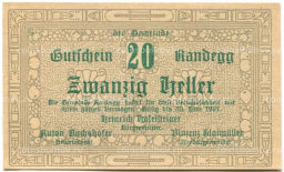 20 геллеров 1921 года Австрия Рандег (нотгельд)