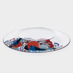 Тарелка новогодняя сервировочная Снегири на рябине, d=19.6 см, стекло