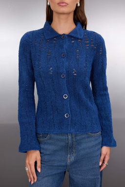 Indigo Fitted/Vucuda Oturan Buklet Iplikli Triko H?rka TWOAW26HI00192