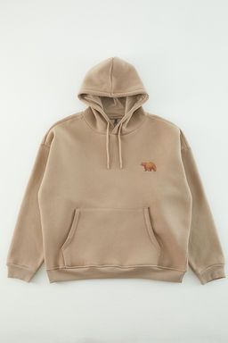 TRENDYOL MAN Gri Oversize/Genis Kesim Kapusonlu Hayvan Nak?sl? Ici Polarl? Sweatshirt TMNAW24SW00097 - Trendyolmilla фото 17
