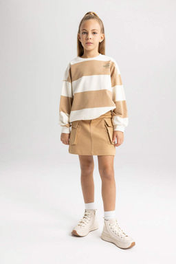 Полосатый свитшот оверсайз с круглым вырезом для девочек - Defacto фото 2