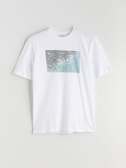 Bisiklet Yaka Bask?l? Penye Erkek Ti??rt