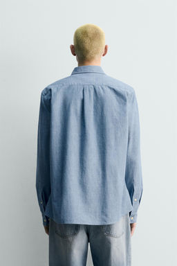 Рубашка Camisa relaxed fit chambray синяя