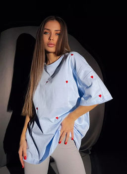 K12314 Футболка OVER SIZE (плотный хлопок) ГОЛУБОЙ