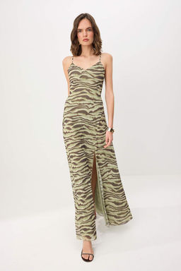 Yesil-Cok Renkli Bask?l? Orme Tul Abiye & Mezuniyet Elbisesi TPRSS26AE00055