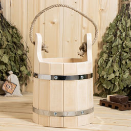 Ведро - запарник для бани и сауны «Емеля», 5 л, липа, нержавеющий обруч, ручка - верёвка, «Добропаровъ»