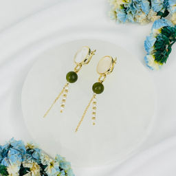 Серьги длинные из Жемчуга, Змеевика и Перламутра