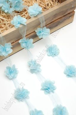 Цветочек шифоновый 4 см (35 шт) на ленте (SF-7042) голубой №169 УЦЕНКА