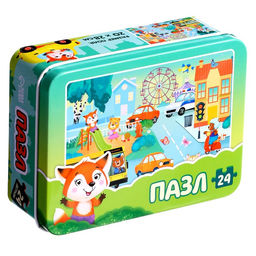 Пазл в металлической коробке Уютный город, 24 детали