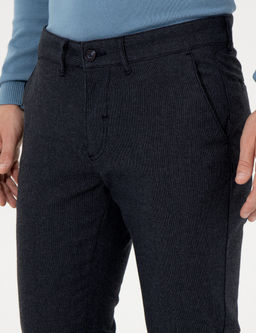 Lacivert Slim Fit Keten Kar___ml_ Kanvas Pantolon