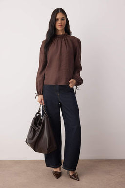 Ozel Koleksiyon Ekru Balon Kollu Dik Yaka Modal Dokuma Bluz TWOAW26BZ00145 - Trendyolmilla фото 10