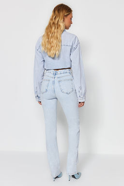 TRENDYOLMILLA Ac?k Mavi More Sustainable Yuksek Bel Flare Jeans TWOAW23JE00657  фото 12