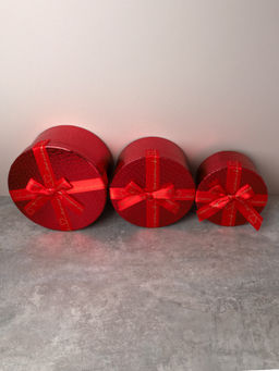 Коробка подарочная круглая 3 штуки 20х20х11 см / 3406-02 /уп 30/красная - ГалеонТрейд фото 4