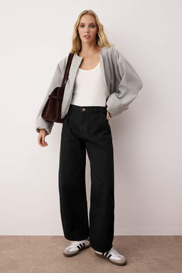 Siyah Barrel Kal?p %100 Pamuk Gabardin Pantolon TWOAW26PL00084