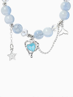Браслет с подвесками "Сахарный" сердце тякучее, шар № 10/8, цвет небесно-голубой в серебре   1096792