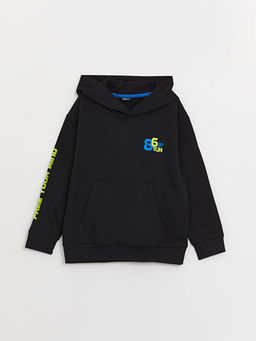 Bask?l? Uzun Kollu Erkek ?ocuk Hoodie