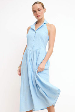 Ac?k Mavi Duz Maxi Dokuma Elbise TWOSS26EL00224