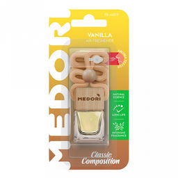 Ароматизатор автомобильный подвесной Бутылочка Vanilla 8х2,5х17,5см, на шнурке, с пробником аромата, в блистере, Medori (Россия)