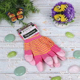 Цена за 12 шт. Перчатки нейлоновые "Аурэль" с покрытием облив пальцев, розовые 8 р-р ДоброСад