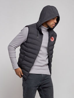 Жилетка мужская утепленная с капюшоном черного цвета 886Ch - YUNDA фото 7