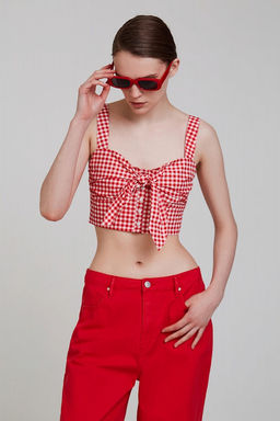 Блузка-топ в красно-белую клетку - Incity фото 10