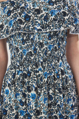 Mavi Cicekli Carmen Yaka A Line/Can Kesim Midi Orme Elbise TWOSS25EL00544 - Trendyolmilla фото 4