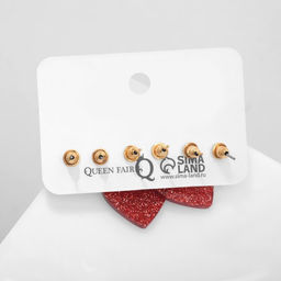 Серьги QF LOVE, набор 3 пары, сердечки, красные, золотой