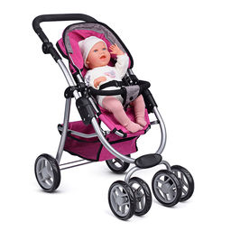 Коляска-трансформер для кукол, металлическая, регулируемая ручка, с корзиной, цвет зеленый, в пакете