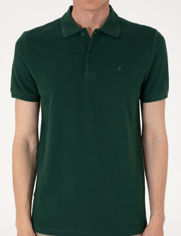 Koyu Ye_il Slim Fit %100 Pamuk Polo Yaka Basic Ti__rt