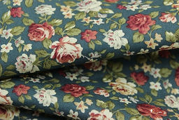 Импорт. хлопок "Розы кораллово-терракотовые" цв.т.зеленая морская волна, ш.1.45м, хл-100%