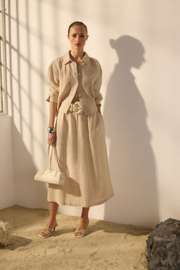 TRENDYOLMILLA Mint %100 Keten Oversize Gomlek TWOSS24GO00121