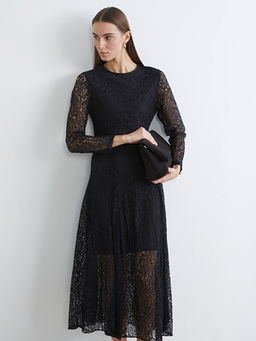 Bisiklet Yaka Dantelli Elbise