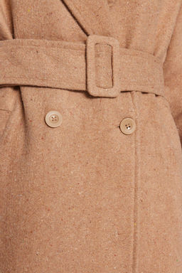 Trendyolmilla Koyu Kahverengi Oversize Genis Kesim Kemerli Uzun Yunlu Kase Kaban TWOAW22KB0015  фото 35