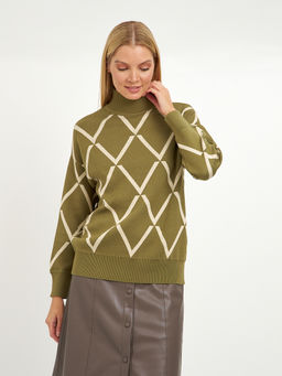 водолазка женская черная со спущенной линией плеча с белыми ромбами - Glenfield фото 4