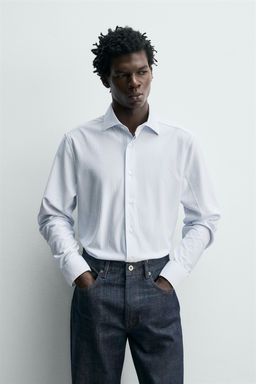 CAMISA REGULAR FIT / Blanco / Celeste