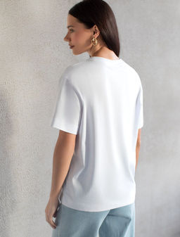 Свободная футболка с принтом из премиального хлопка с эастаном - Vilatte фото 3