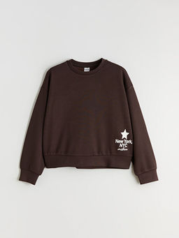 Bisiklet Yaka New York Bask?l? K?z ?ocuk Soft Touch Sweatshirt