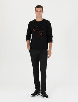 Siyah Slim Fit Beli Lastikli Kanvas Pantolon