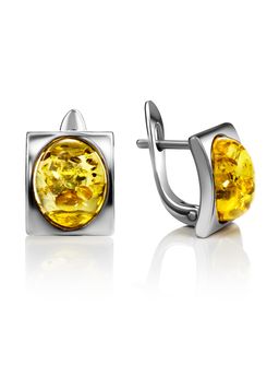 Серьги Эллипс со вставкой лимонного янтаря