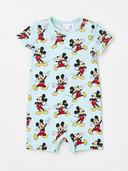 Bisiklet Yaka K?sa Kollu Mickey Mouse Bask?l? Erkek Bebek Tulum