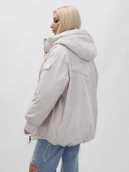 Куртка летучая мышь женская с капюшоном зимняя бежевого цвета 9630B - Mtforce фото 15